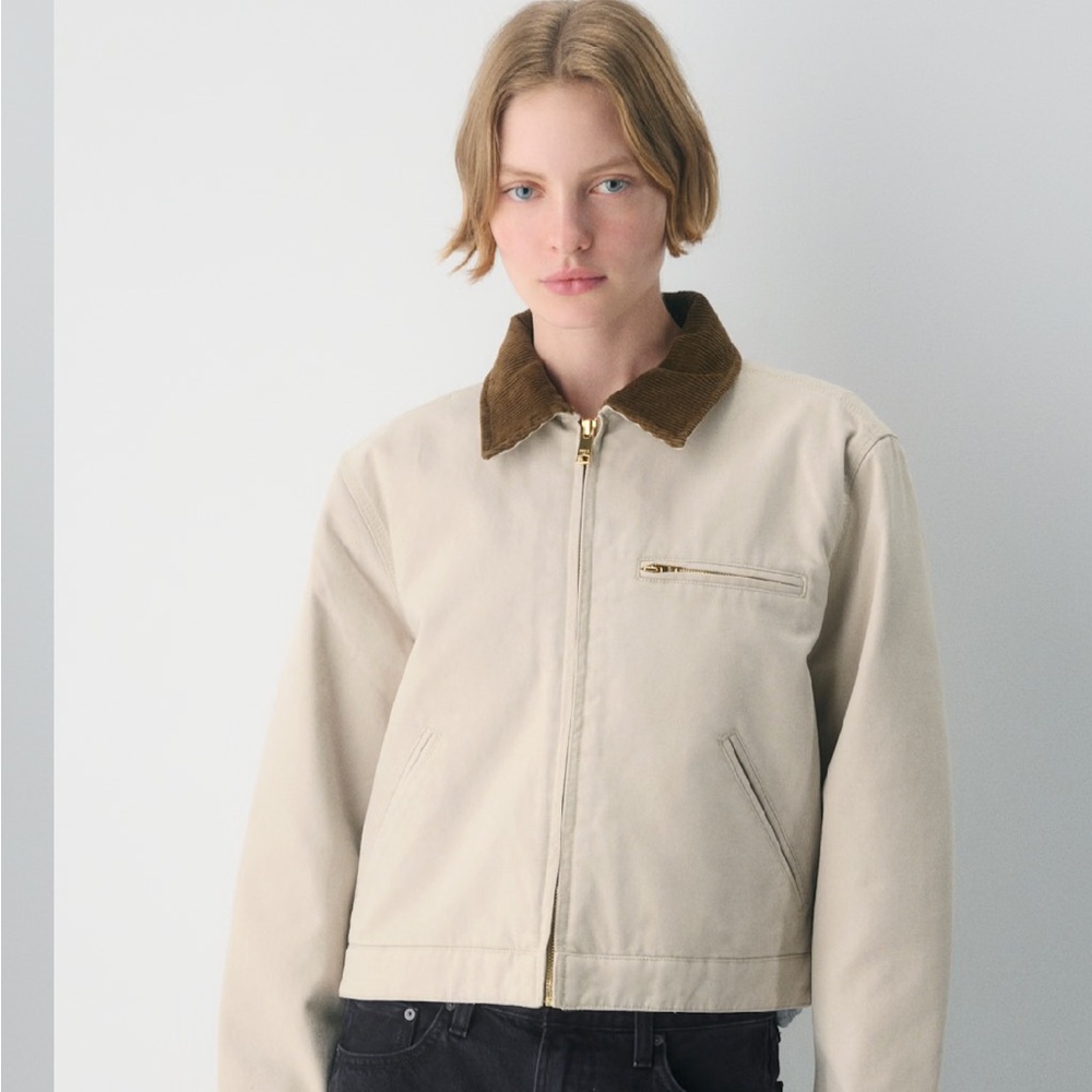 Aritzia Cream Utility Jacket with Brown Collar